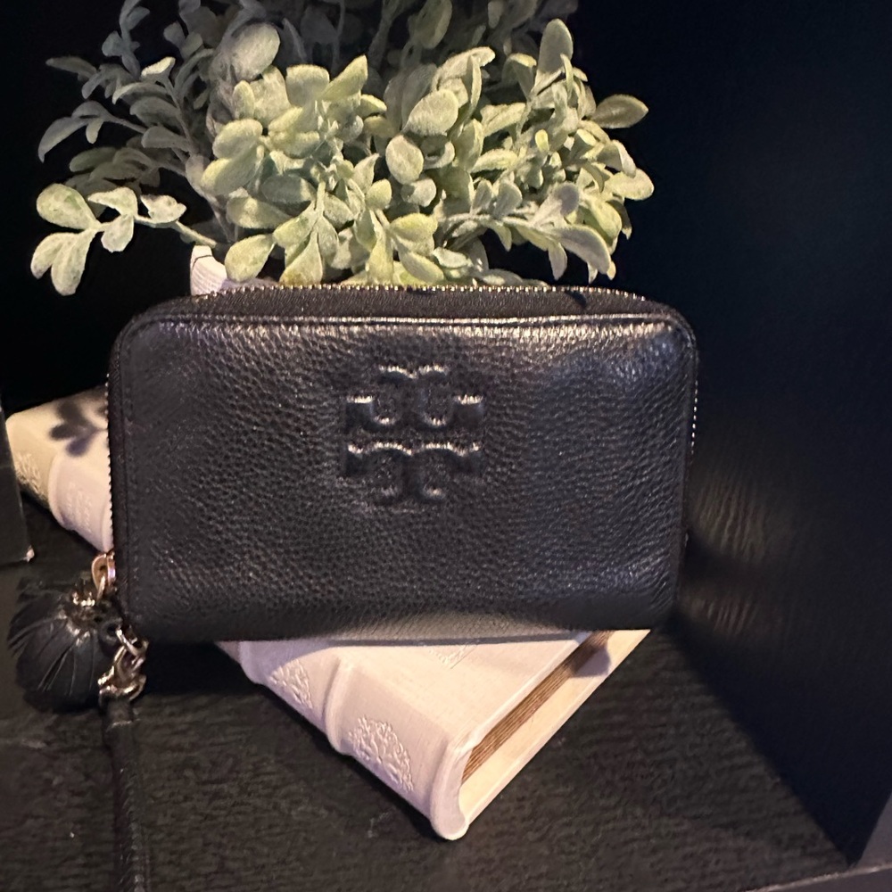 Tory Burch Black Pebbled Leather Wallet